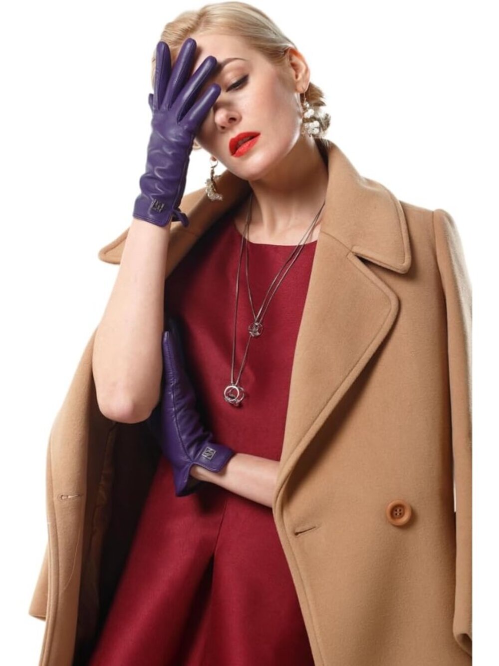 Women's Purple Lambskin Winter Comfort Touchscreen Italian Leather Gloves
